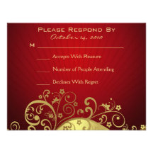 Red and Gold Swirl Reply Card Custom Invitation