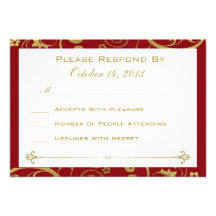 Red and Gold Swirl RSVP Card