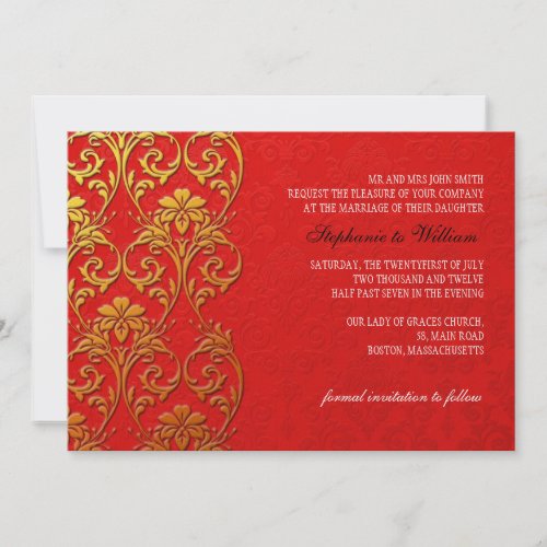  Red and Gold Swirl Wedding Invitation invitation