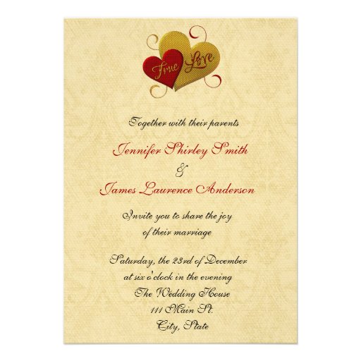 Red and Gold True Love Wedding Invitation