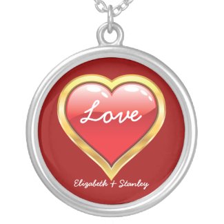 Red and golden Love Valentine’s Day silver pendant necklace