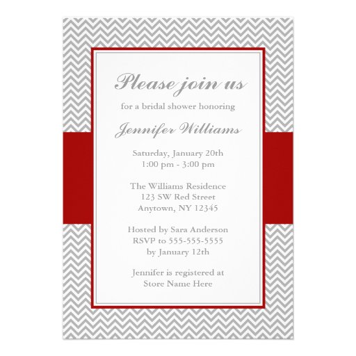 Red and Gray Chevron Bridal Shower Personalized Announcements