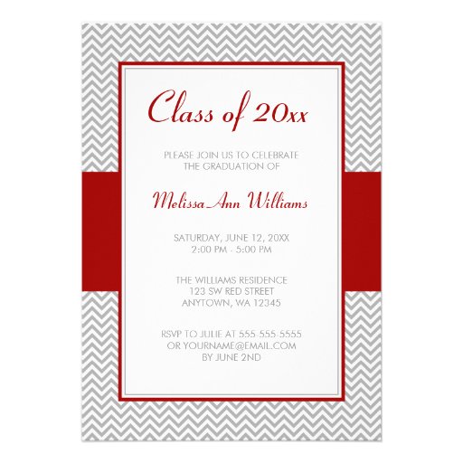 Red and Gray Chevron Graduation Party Invitation (front side)