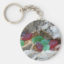 Red And Green Beach Glass Keychains
