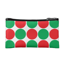 Red and Green Big Bold Polka Dots Circles Pattern Cosmetics Bags