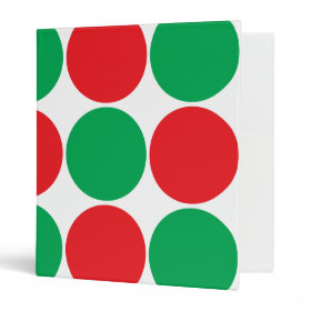 Red and Green Big Bold Polka Dots Circles Pattern 3 Ring Binders