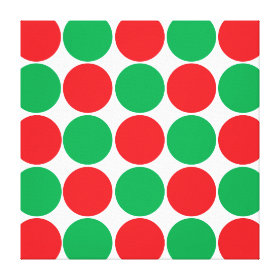 Red and Green Big Bold Polka Dots Circles Pattern Gallery Wrapped Canvas