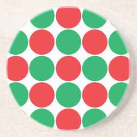 Red and Green Big Bold Polka Dots Circles Pattern Coasters