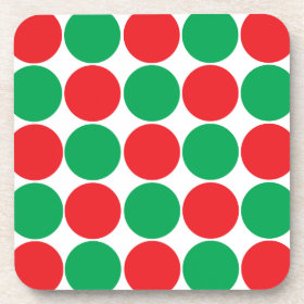 Red and Green Big Bold Polka Dots Circles Pattern Drink Coaster