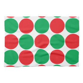 Red and Green Big Bold Polka Dots Circles Pattern Hand Towels