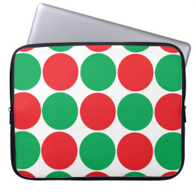 Red and Green Big Bold Polka Dots Circles Pattern Laptop Sleeve
