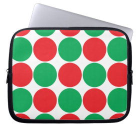 Red and Green Big Bold Polka Dots Circles Pattern Laptop Computer Sleeves