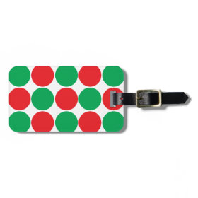 Red and Green Big Bold Polka Dots Circles Pattern Luggage Tag