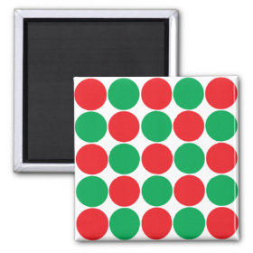 Red and Green Big Bold Polka Dots Circles Pattern Refrigerator Magnets