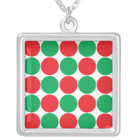 Red and Green Big Bold Polka Dots Circles Pattern Personalized Necklace