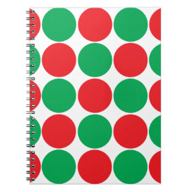 Red and Green Big Bold Polka Dots Circles Pattern Spiral Notebook