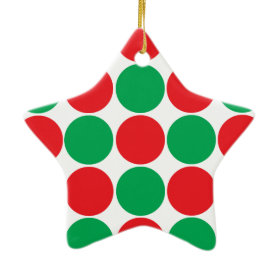 Red and Green Big Bold Polka Dots Circles Pattern Christmas Tree Ornaments