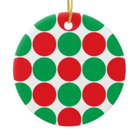 Red and Green Big Bold Polka Dots Circles Pattern Ornaments
