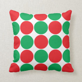 Red and Green Big Bold Polka Dots Circles Pattern Throw Pillow