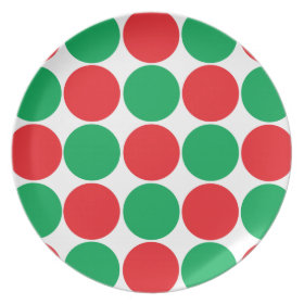 Red and Green Big Bold Polka Dots Circles Pattern Dinner Plate