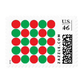 Red and Green Big Bold Polka Dots Circles Pattern Postage