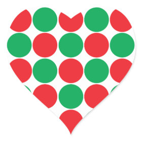 Red and Green Big Bold Polka Dots Circles Pattern Heart Stickers