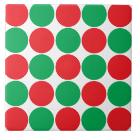 Red and Green Big Bold Polka Dots Circles Pattern Tile