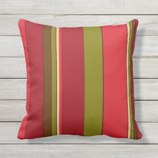Red and Green Bold Stripe Abstract Outdoor Pillow