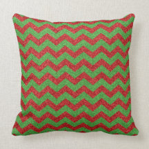 Red and Green Christmas Glitter Chevron Pattern Throw Pillow