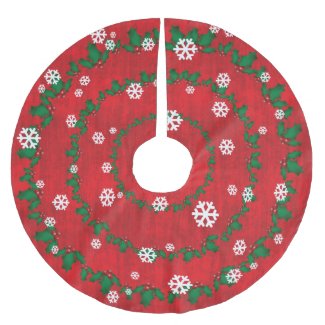 Red and Green Christmas Holly Brushed Polyester Tree Skirt