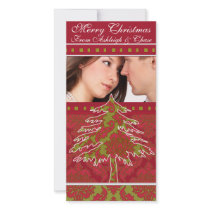 Red and Green Damask Pine Holiday Family Pictures photo cards by samack Red and Green Damask Pine Holiday Family Pictures photo cards
