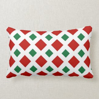 Red and Green Diamonds on White Throw Pillows