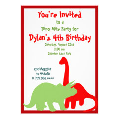 Red and Green Dinosaur Birthday Party Invitations
