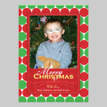 Red and Green Dots Christmas Photo Flat Card invitations