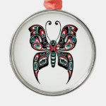 Red and Green Haida Spirit Butterfly on White Ornament Red and Green Haida Spirit Butterfly on White Ornament