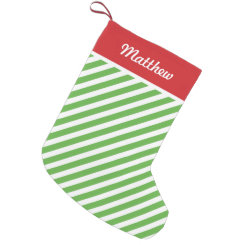 Red and Green Holiday Stripes Monogram Small Christmas Stocking