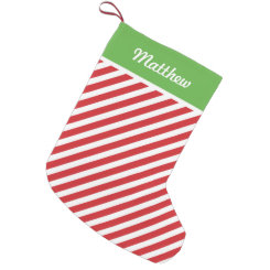 Red and Green Holiday Stripes Monogram Small Christmas Stocking