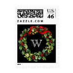 Red and green Holly Wreath with Monogram Initial stamps