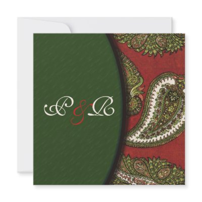 Red and Green Paisley Wedding Invitation