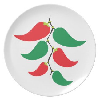Red and Green Pepper Graphic on a string Dinner Plate