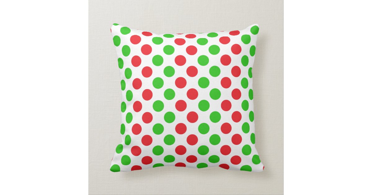 Red and Green Polka Dot Pattern Christmas Throw Pillow Zazzle