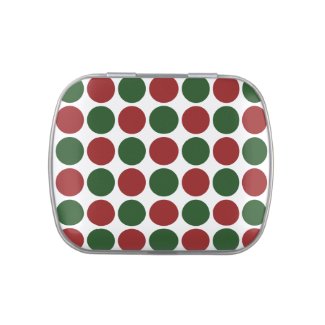 Red and Green Polka Dots on White Candy Tin