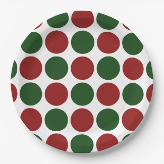Red and Green Polka Dots on White 9 Inch Paper Plate