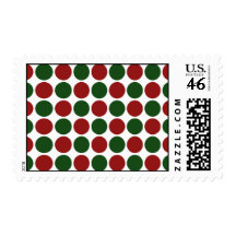 Red and Green Polka Dots on White Stamp