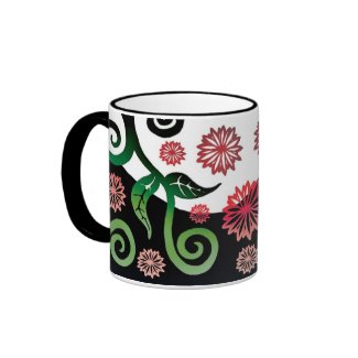 Red and green shaded effect Art nouveau floral mug mug