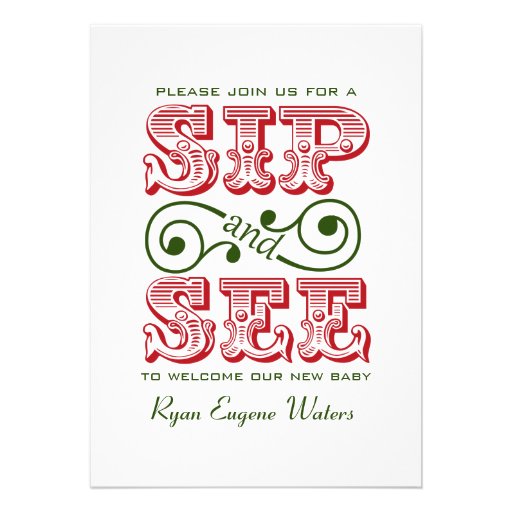 Red And Green Sip And See Visit Our New Baby Invite