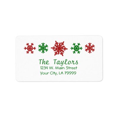 Red and Green Snowflake Holiday Address Labels