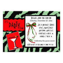 Red And Green Tiger Print Holiday Party Invitation
