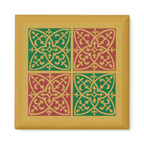 Red and Green Tile Art on Gold Pattern magnets