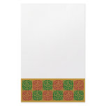 Red and Green Tile Art on Gold Pattern Stationery Paper